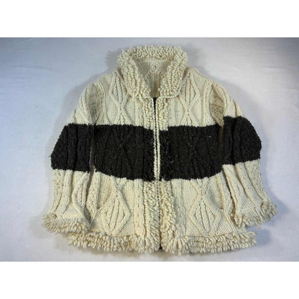 Vintage Hand Knit Chunky Cowichan Style Wool Cardigan Sweater Zip Front - Picture 5 of 9